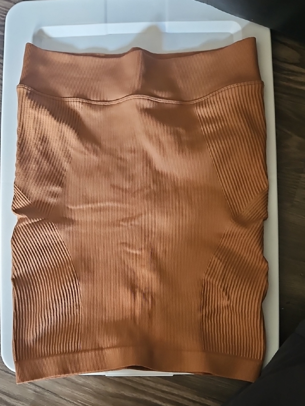 Shapewear. HALARA Ribbed Mini Skirt in Rust Brown